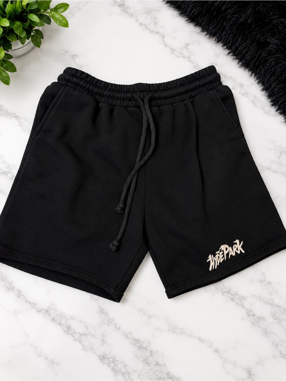 Men's Black Logo Cotton Drawstring Shorts